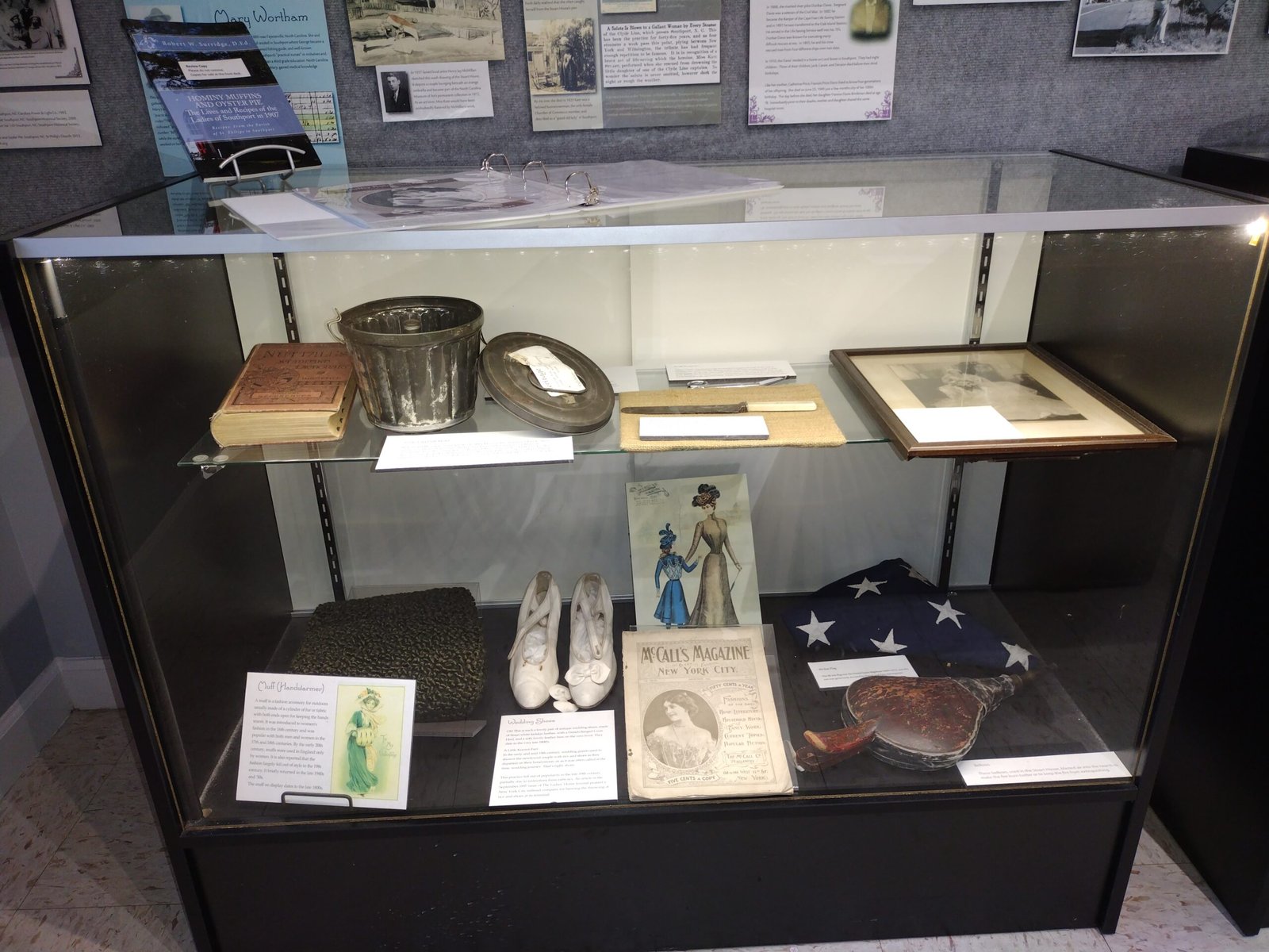 Glass case of military memorabilia