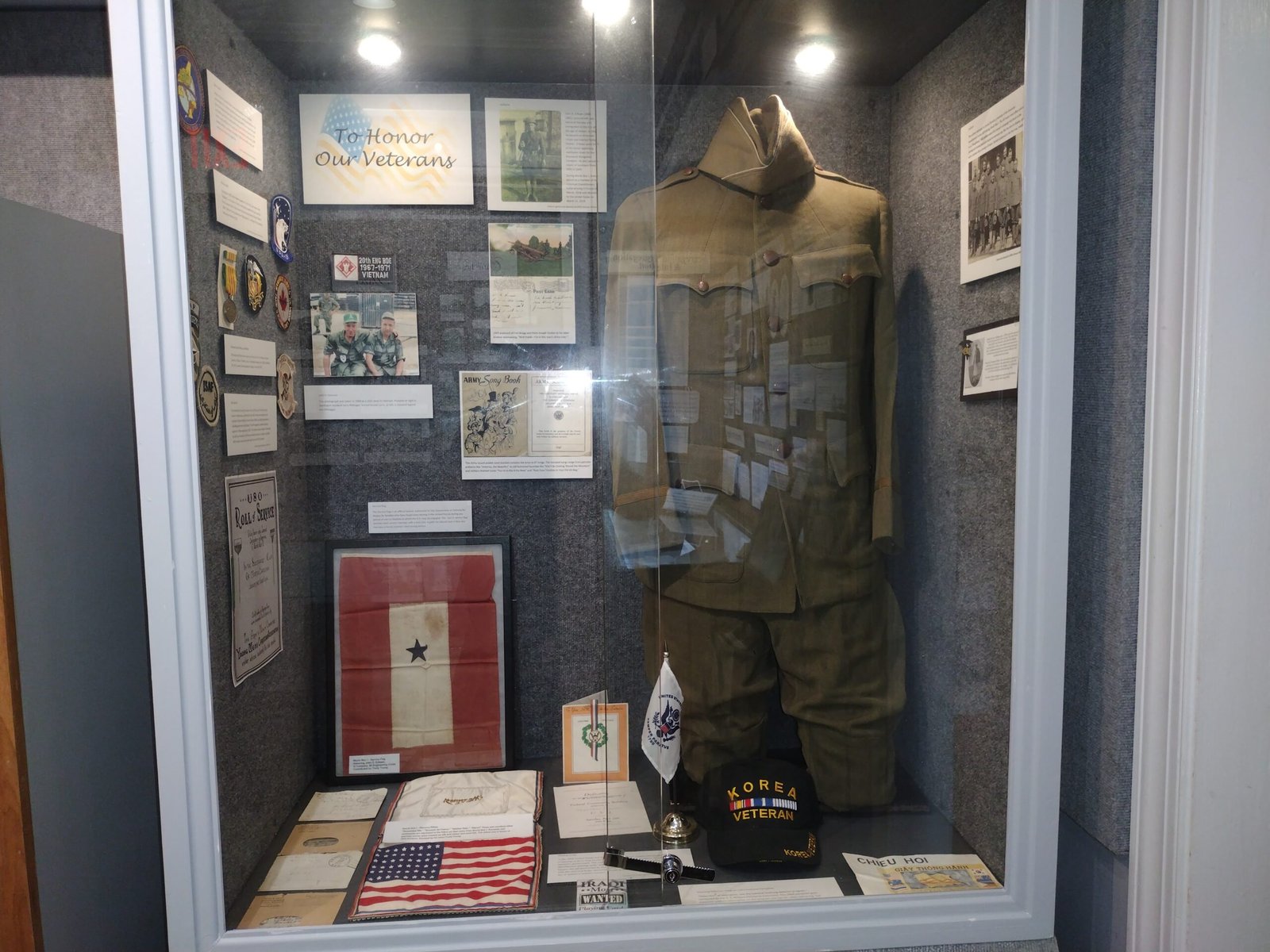 Military uniform in a display case